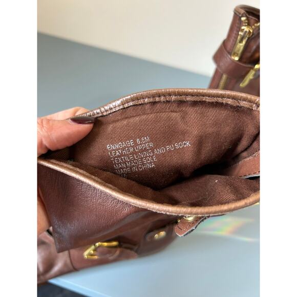 Steve Madden Engage leather moto style boots size 8.5 distressed brown buckles - Picture 7 of 8